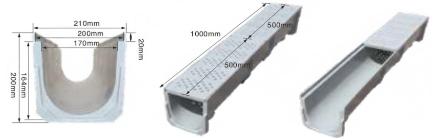 Abflussrinne aus Glasfaser, GFK und GFK