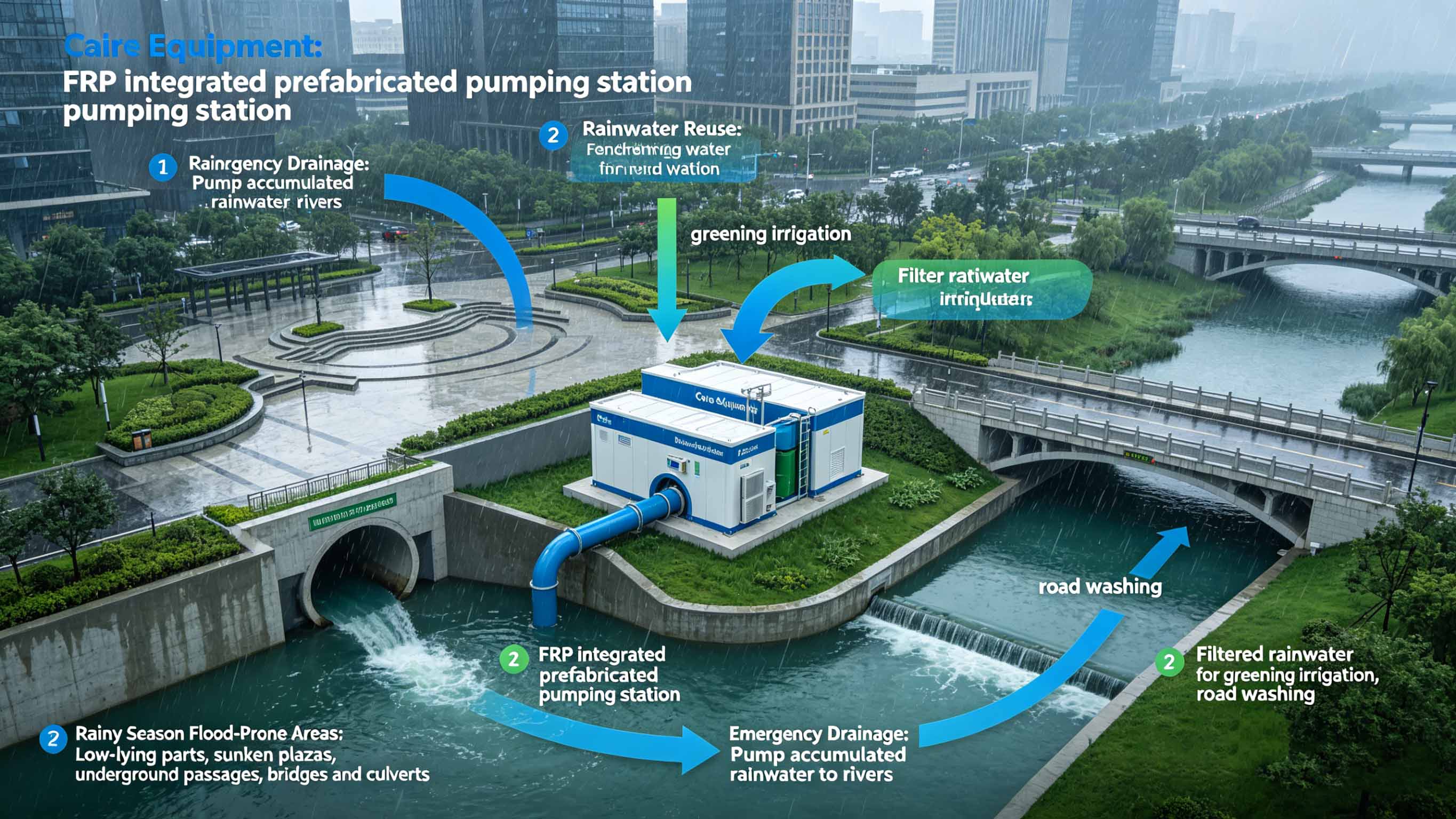 Fiberglas GFRP FRP Integrierte vorgefertigte Pumpstation für kommunales Entwässerungsfeld FT-PPS3