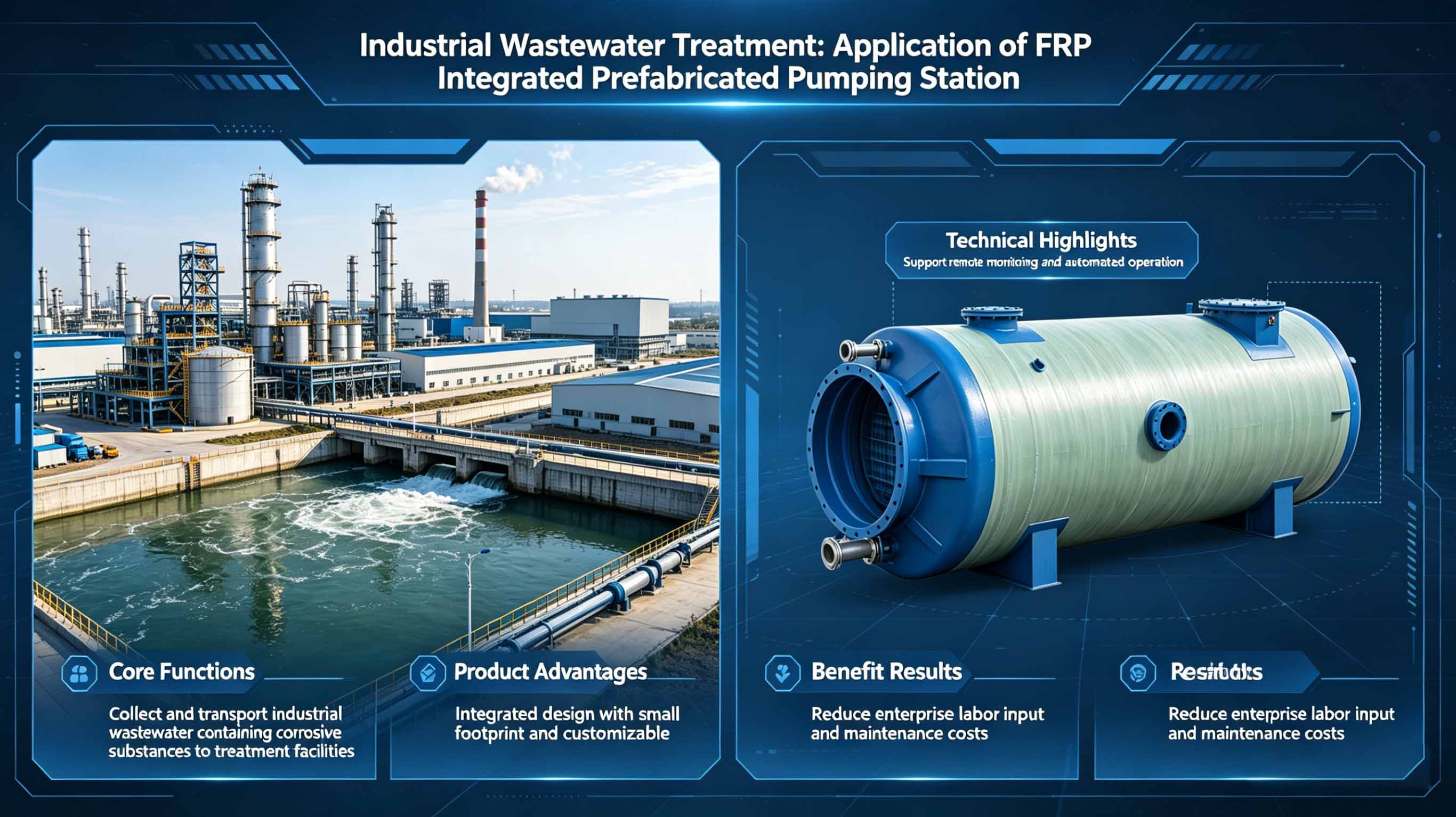 Fiberglas GFRP FRP Integrierte vorgefertigte Pumpstation für kommunales Entwässerungsfeld FT-PPS3