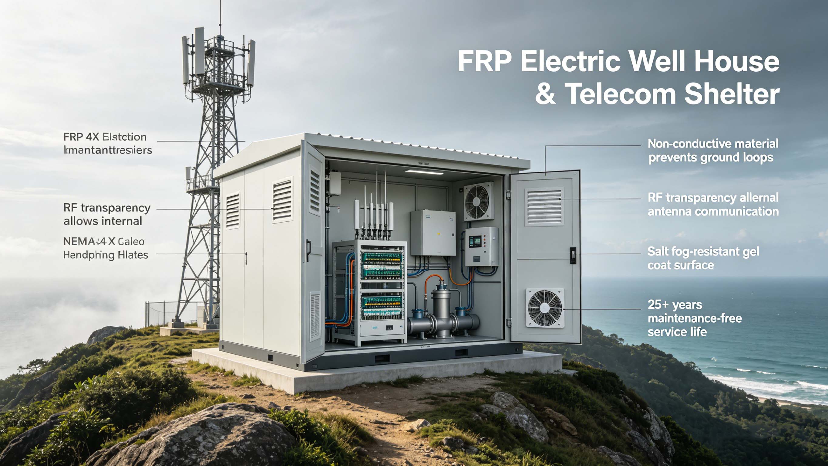 Glasfaser-GFK-FRP-Elektrobrunnenhaus für Öl- und Gasbrunnen zum Schutz elektrischer Geräte FT-EWH1