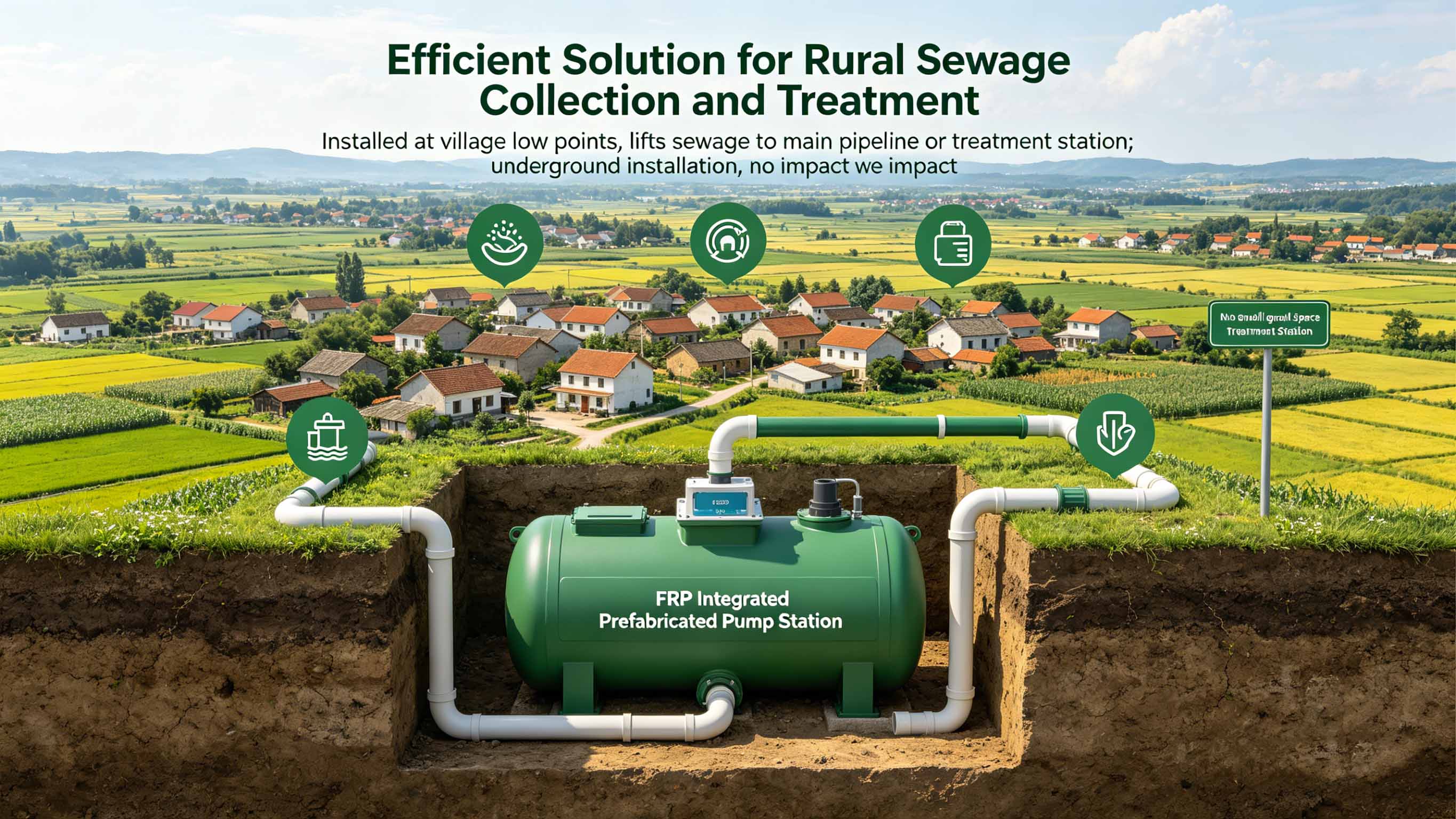 Fiberglas GFRP FRP Integrierte vorgefertigte Pumpstation für kommunales Entwässerungsfeld FT-PPS3