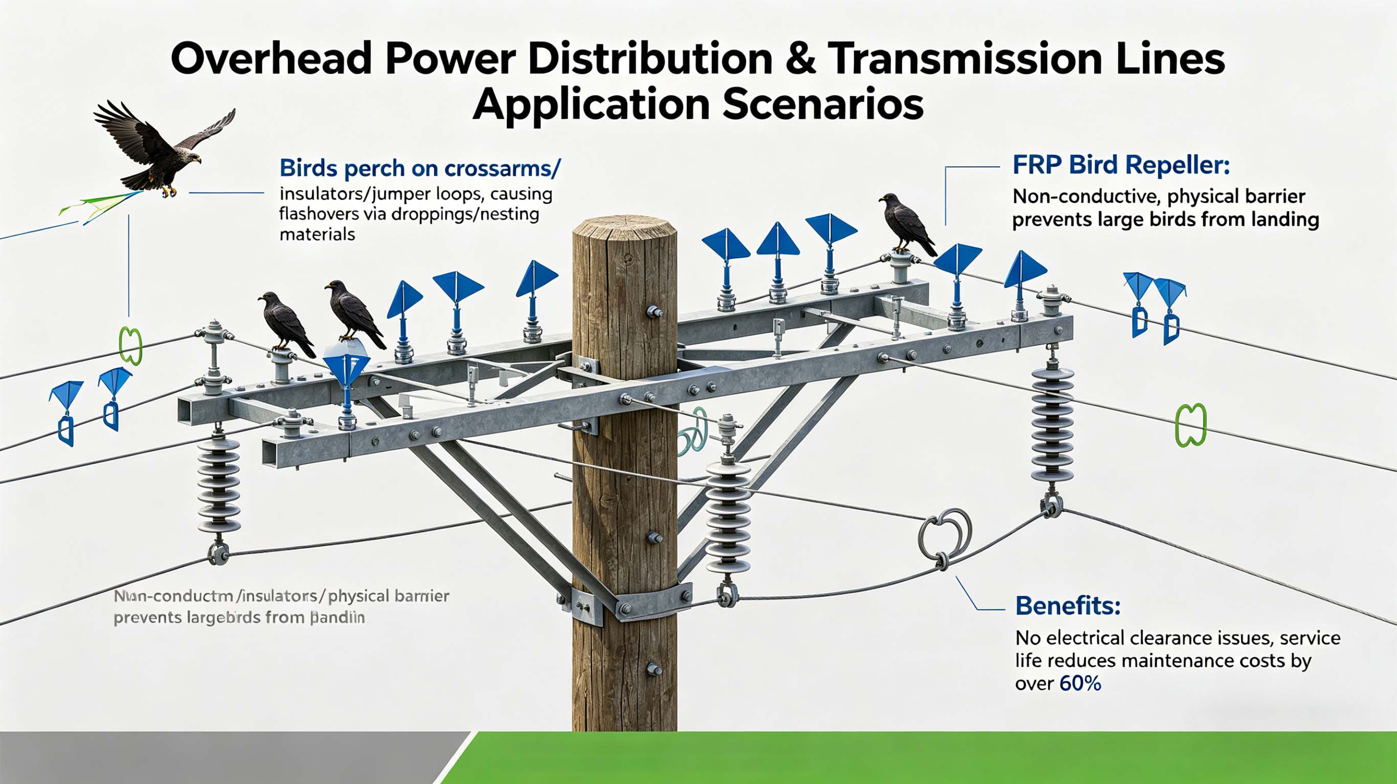 Fiberglas-GFRP-FRP-Vogelabwehr-Umlenker für Stromleitungen und Solarparks FT-BR1